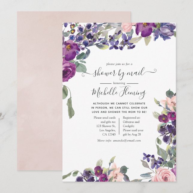Violet, Plum and Blush Baby Shower by Mail Invitation (Front/Back)