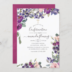 Violet, Plum and Blush Floral Confirmation Invitation