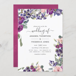 Violet, Plum and Blush Floral Wedding Invitation