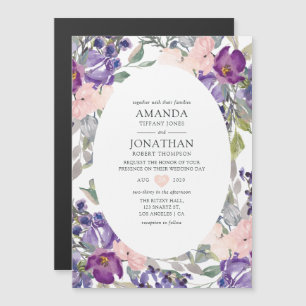 Violet, Plum and Blush Floral Wedding Magnetic Invitation