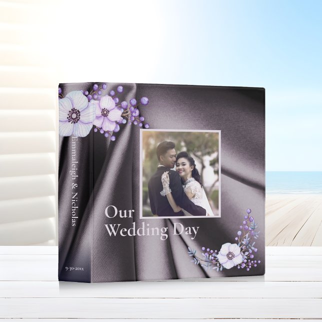 Violet Plum Floral Photo Wedding Scrapbook Album 3 Ring Binder (Creator Uploaded)