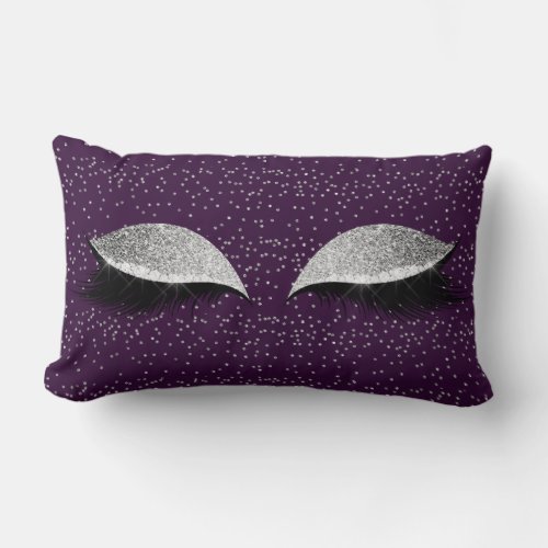 Violet Plum Grape Silver Glitter Black Makeup Lash Lumbar Pillow