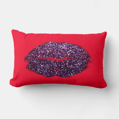Violet Plum Lips Glitter Vivid Red Beauty Kiss Lumbar Pillow