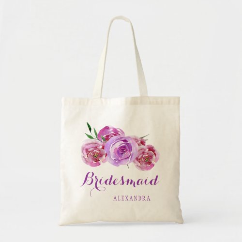 Violet plum purple bouquet wedding bridesmaid tote bag