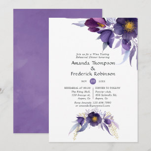 Violet Plum Watercolor Floral Rehearsal Dinner Invitation