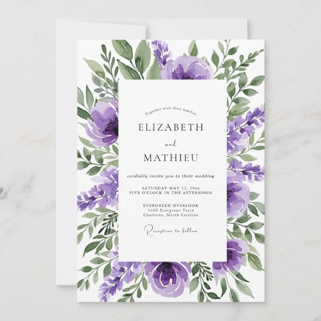 Violet Poetic Spring Wedding Invitation (Front)