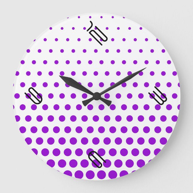 Violet Polka Dot Modern White Large Clock (Front)