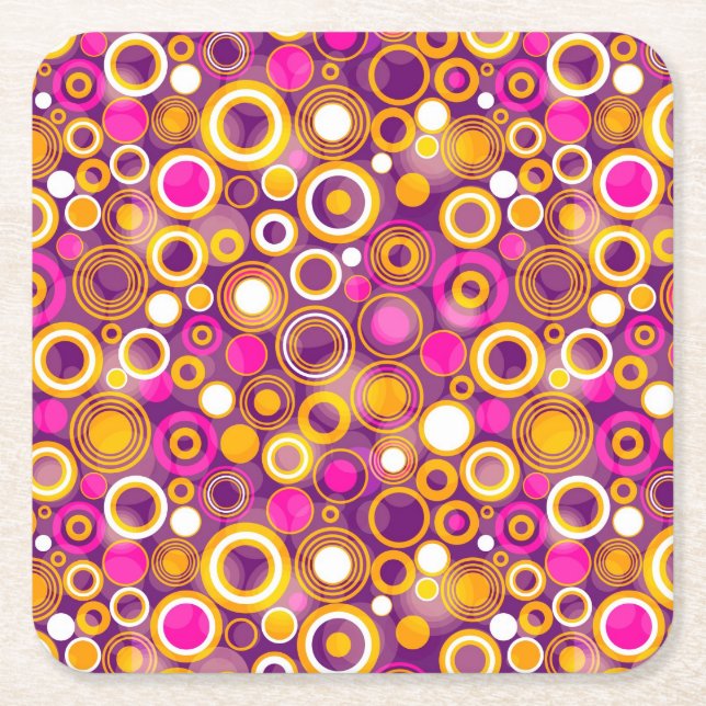 Violet Polka Dot Pattern Square Paper Coaster (Front)