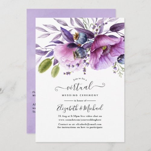 Violet Poppy Floral Online Virtual Wedding Invitation