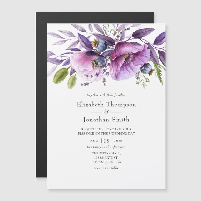 Violet Poppy Floral Wedding Magnetic Invitation (Front/Back)