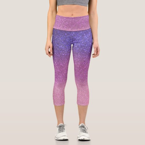 Violet Princess Blush Pink Triple Glitter Ombre Capri Leggings