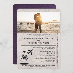 Violet Puerto Rico Passport Wedding Invitation