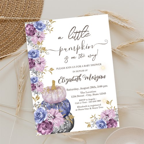 Violet Pumpkin Flowers Leaves Baby Shower   Invitation