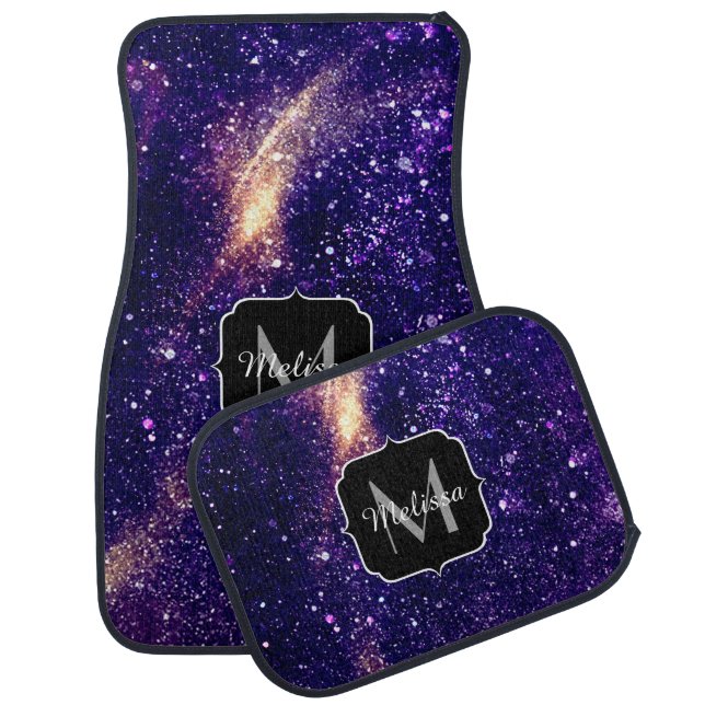 Violet purple abstract galaxy Custom Monogram Car Floor Mat (Set)