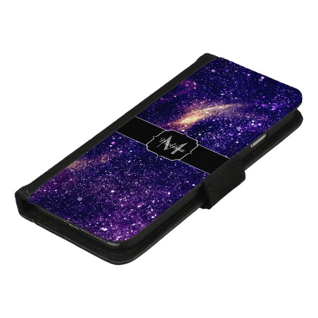 Violet purple abstract galaxy Custom Monogram iPhone Wallet Case (Bottom)