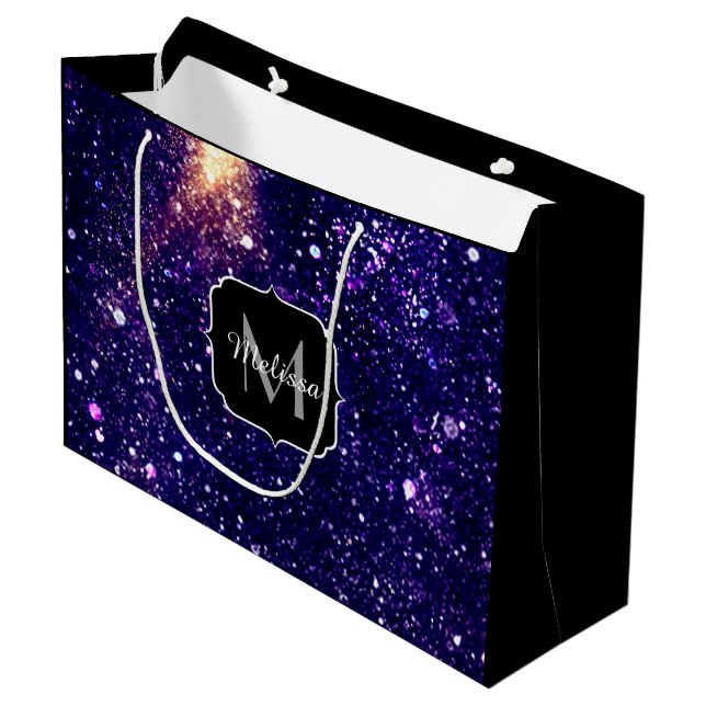 Violet purple abstract galaxy Custom Monogram Large Gift Bag (Front Angled)