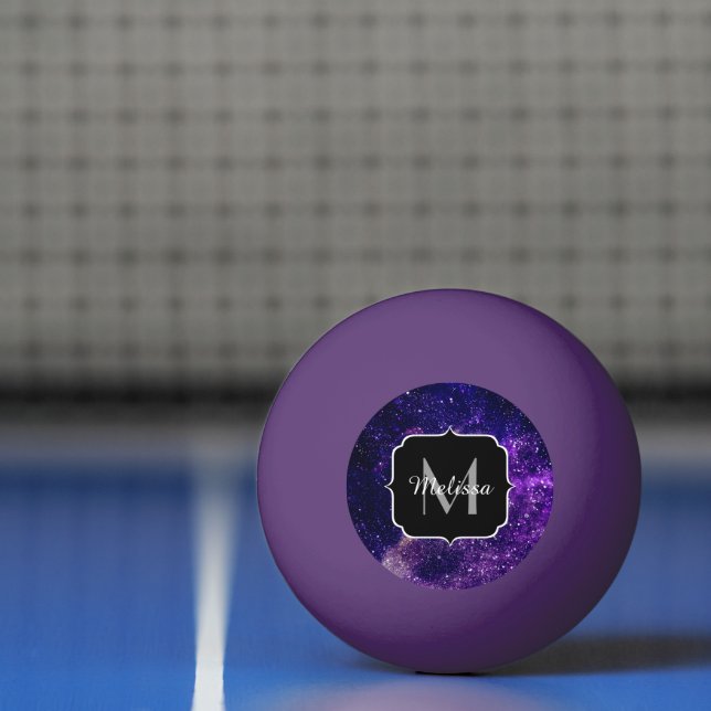 Violet purple abstract galaxy Custom Monogram Ping Pong Ball (Net)