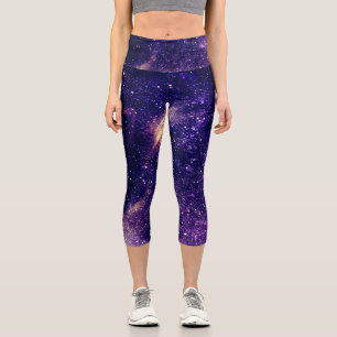 Violet purple abstract galaxy universe capri leggings