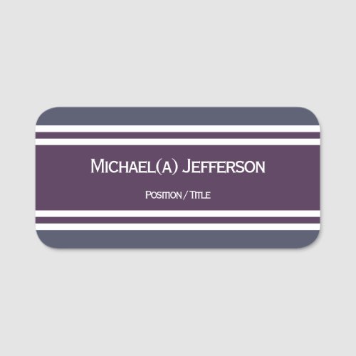 Violet Purple and Delft Blue White Striped Pattern Name Tag