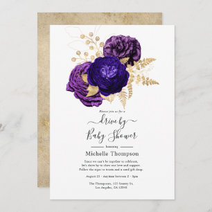Violet, Purple and Gold Floral Drive By Shower Invitation