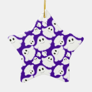 Violet Purple and White Halloween Ghost; Ghosts Ceramic Ornament