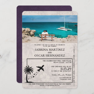 Violet Purple Aruba Passport Wedding Invitation