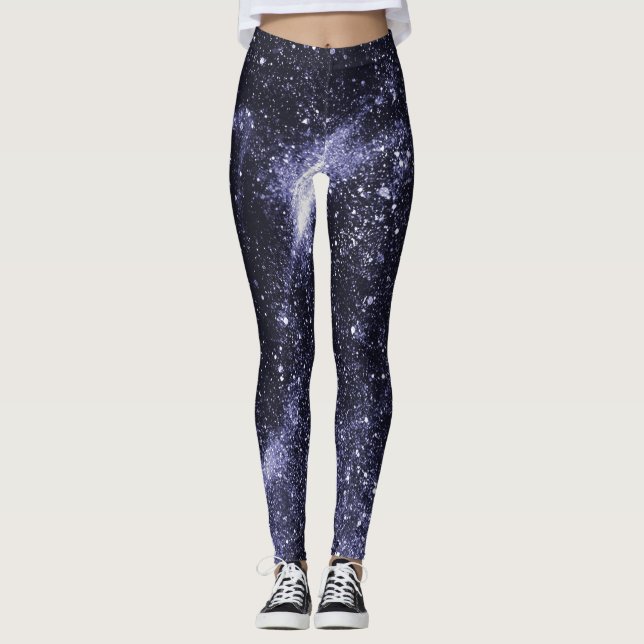 Violet purple black abstract galaxy leggings (Front)