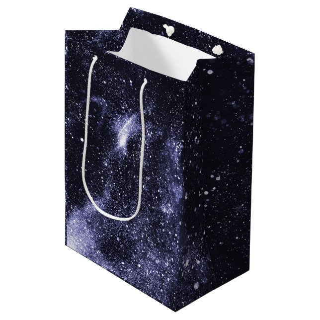 Violet purple black abstract galaxy medium gift bag (Front Angled)