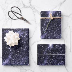 Violet purple black abstract galaxy wrapping paper sheets