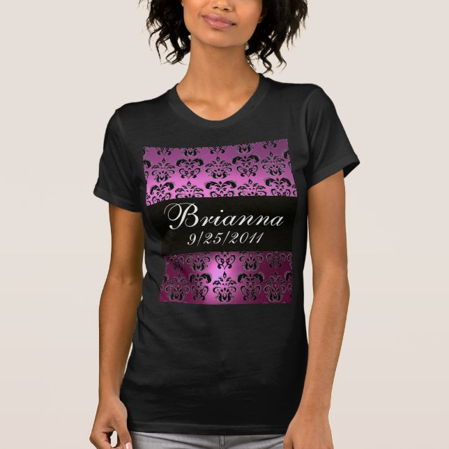 VIOLET PURPLE BLACK DAMASK T-Shirt (Front)