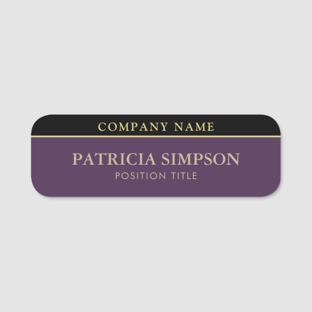 Violet Purple Black Elegance Glamour Modern Name Tag (Front)