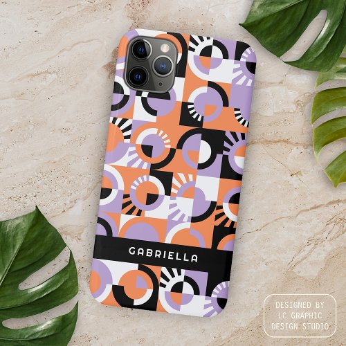 Violet Purple Black Orange Midcentury Art Pattern iPhone 15 Pro Max Case