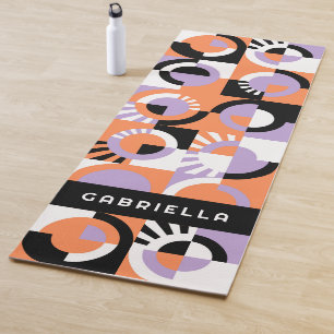 Violet Purple Black Orange Midcentury Art Pattern Yoga Mat