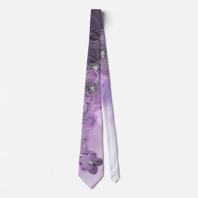 Violet Purple Blooming Flower Orchids Neck Tie (Front)