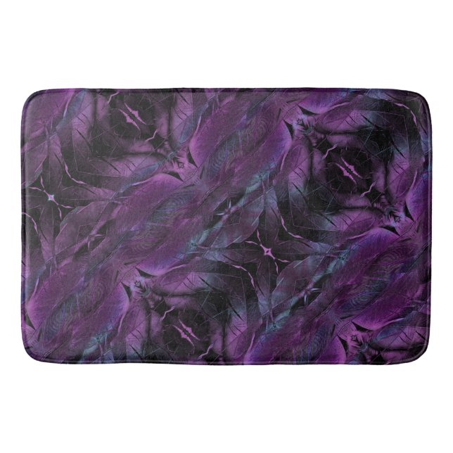 Violet Purple blue black feather texture abstract Bath Mat (Front)