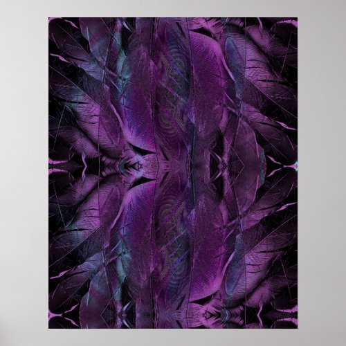 Violet Purple blue black feather texture abstract Poster