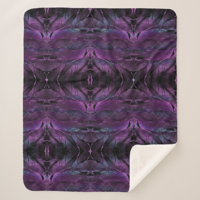 Violet Purple blue black feather texture abstract Sherpa Blanket (Front)