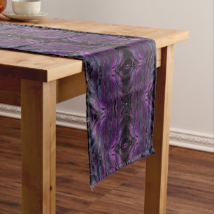 Violet Purple blue black feather texture abstract Short Table Runner