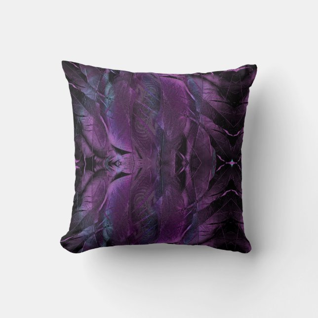 Violet Purple blue black feather texture abstract Throw Pillow (Front)