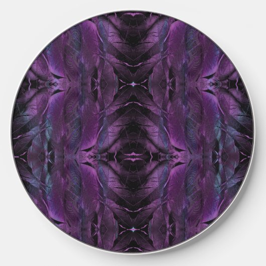 Violet Purple blue black feather texture abstract Wireless Charger (Front)