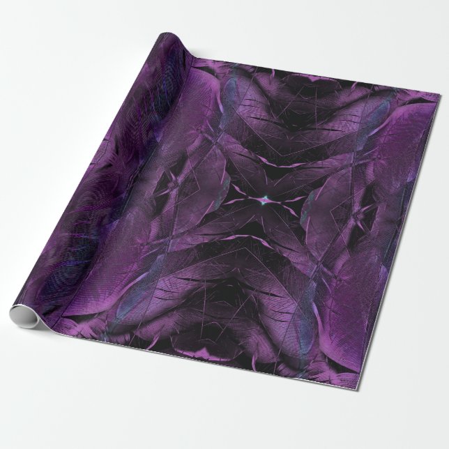 Violet Purple blue black feather texture abstract Wrapping Paper (Unrolled)