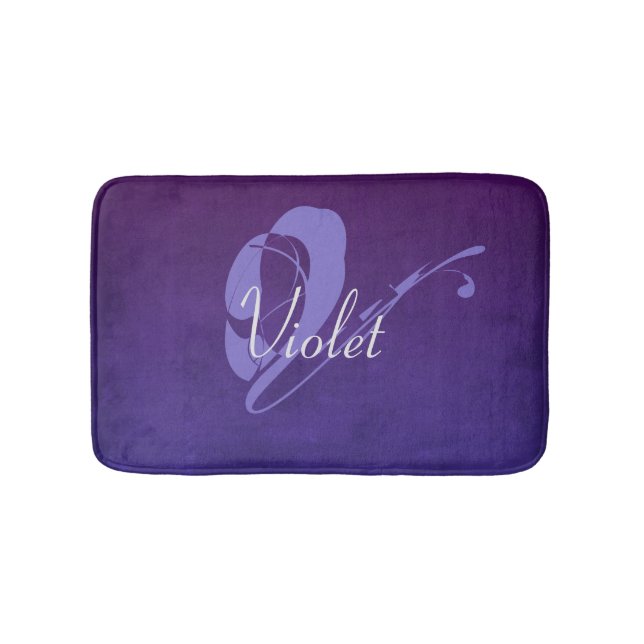 Violet Purple Blue rustic Abstract name monogram Bath Mat (Front)