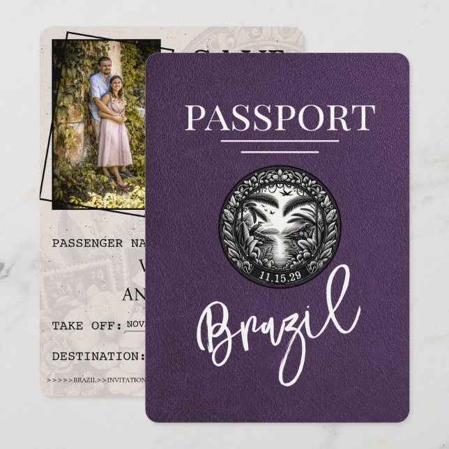 Violet Purple Brazil Passport Save The Date (Front/Back)