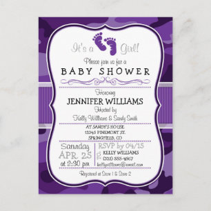 Violet Purple Camo, Camouflage Baby Shower Invitation Postcard