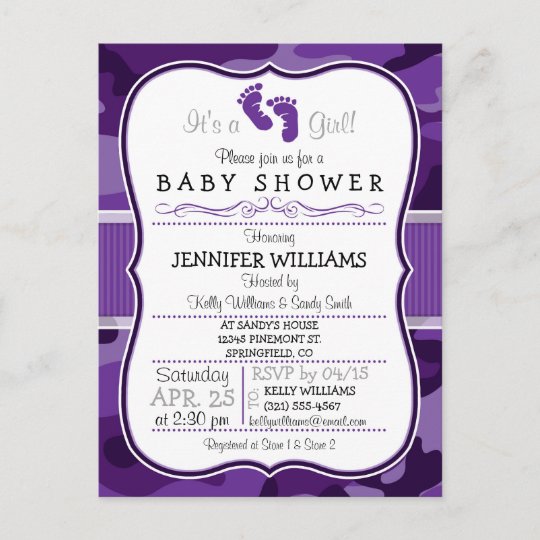 Violet Purple Camo Camouflage Baby Shower Invitation Postcard Violet Purple Camo Camouflage Baby Shower Invitation Postcard Zazzle
