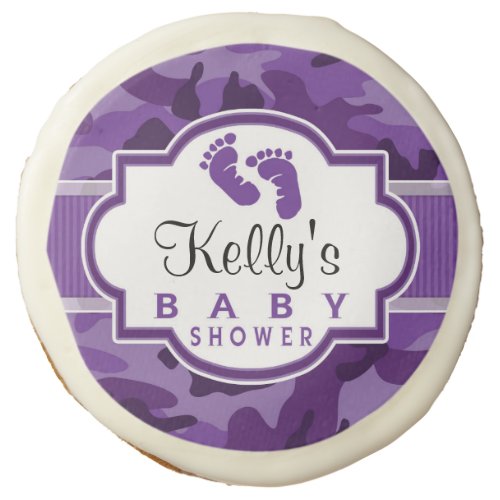 Violet Purple Camo Camouflage Baby Shower Sugar Cookie