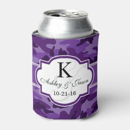 Violet Purple Camo, Camouflage Wedding Can Cooler