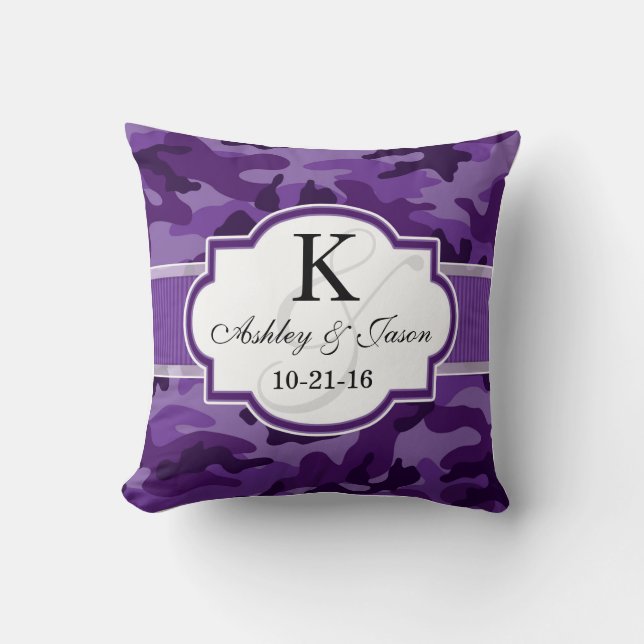 Violet Purple Camo, Camouflage Wedding Throw Pillow (Front)