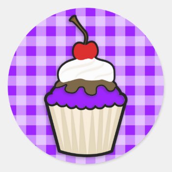 Violet Purple Cupcake Classic Round Sticker by ColorStock at Zazzle
