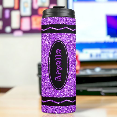 Violet Purple Custom Name Glitter Crayon Tumbler
